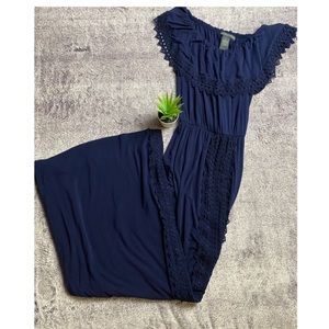 Blue Maxi Eyelit Ruffle Off Shoulder Dress In S